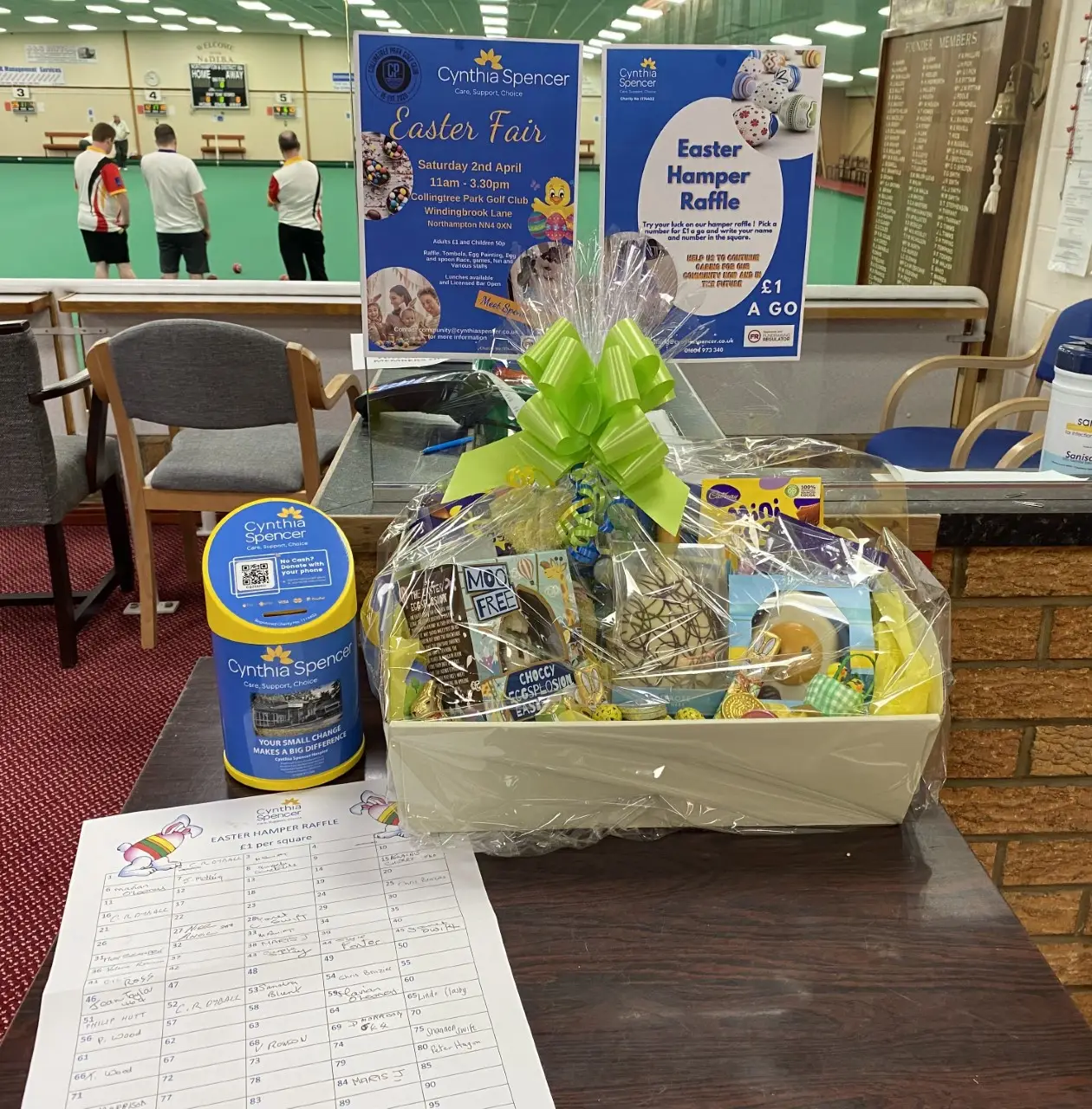 A Cynthia Spencer Hospice raffle hamper on display