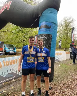 Matthew Nash Knight and his brother, Johno, in the half marathon in Birmingham to raise money for the hospice
